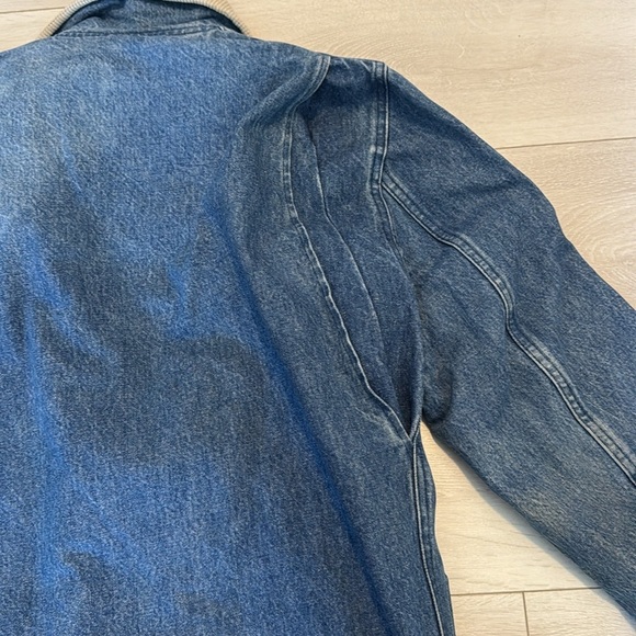 Vintage L.L. Bean Distressed Denim Chore Coat Barn Jacket Removable Wool Lining - Picture 9 of 13